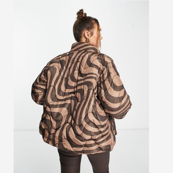 NWT ASOS Design Chocolate Swirl Quilted Limited Edition Padded Puffer Jacket - Picture 13 of 16